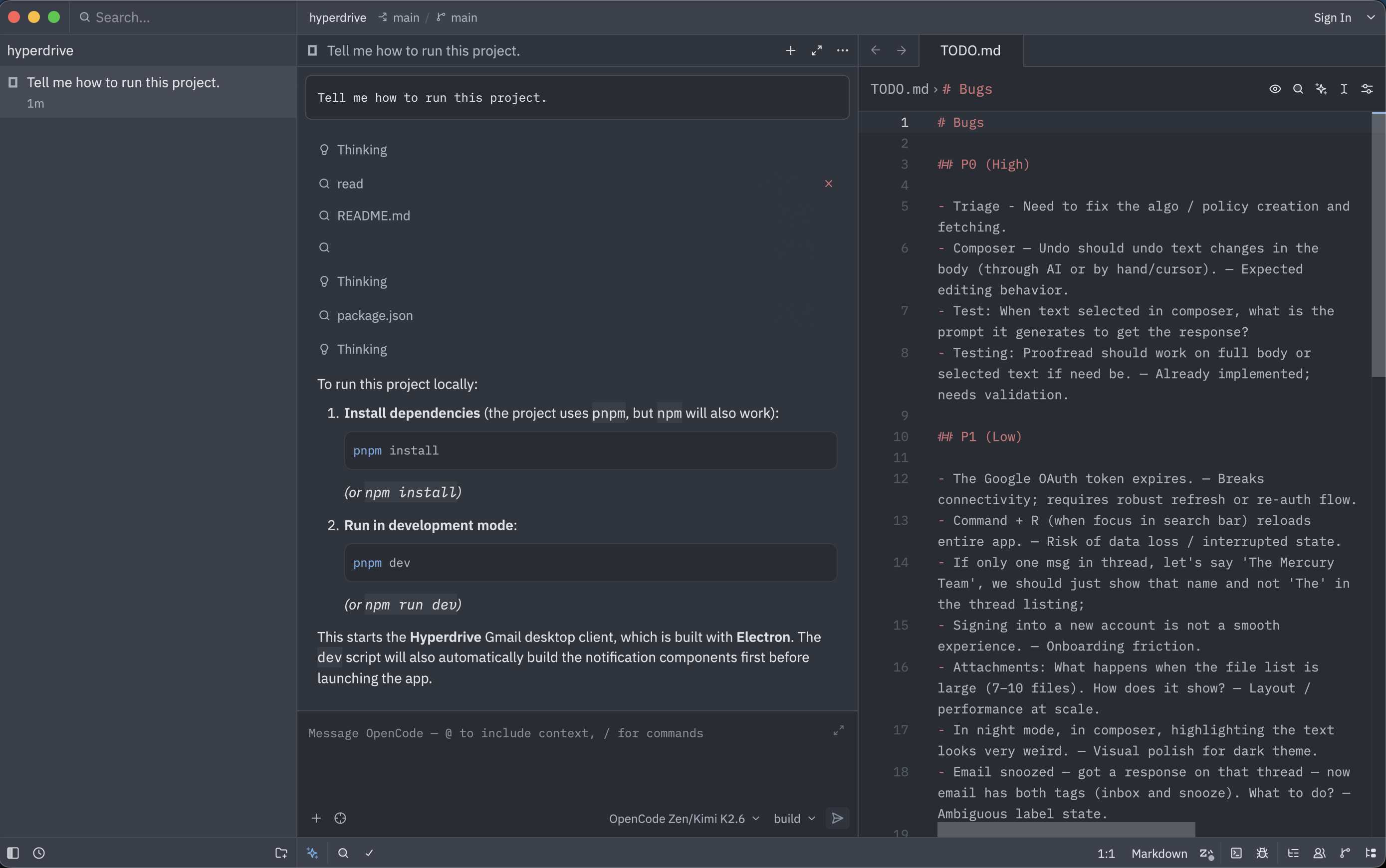 Zed editor interface with integrated AI agent panel for coding workflow